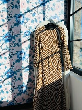 Ownley Valentina Long Sleeve Maxi Dress Brown Zebra Print Size L